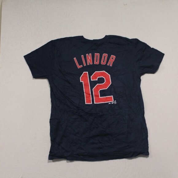 Majestic Men Blue Cleveland Indians Tee Shirt Lindor 12 - Picture 2 of 10
